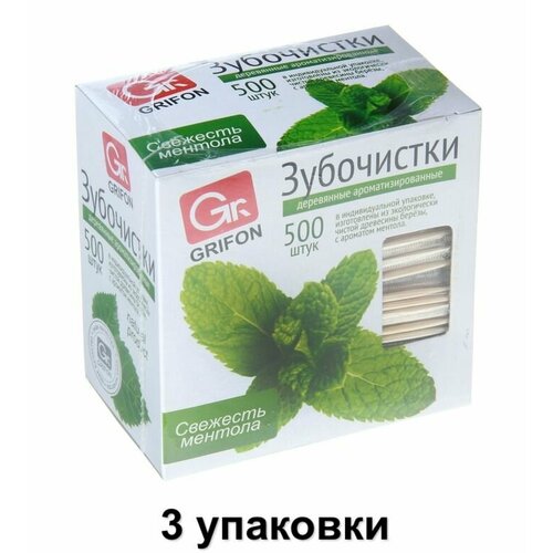 GRIFON Зубочистки из дерева с ментолом 500 шт 3 уп 522₽