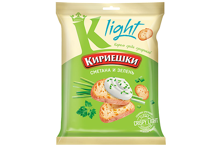 «Кириешки Light», сухарики со вкусом сметаны и зелени, 80 г, 5 штук