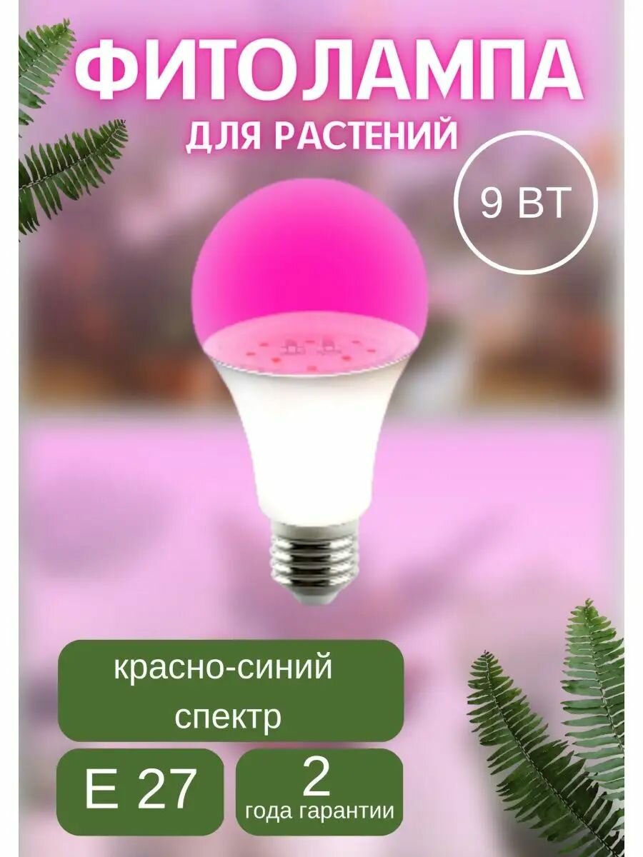 Фитолампа для растений и рассады красно-синий спектр Е27 9W. Лампа с/д LEEK LE FITO LED A60 9W E27 красно-синий спектр