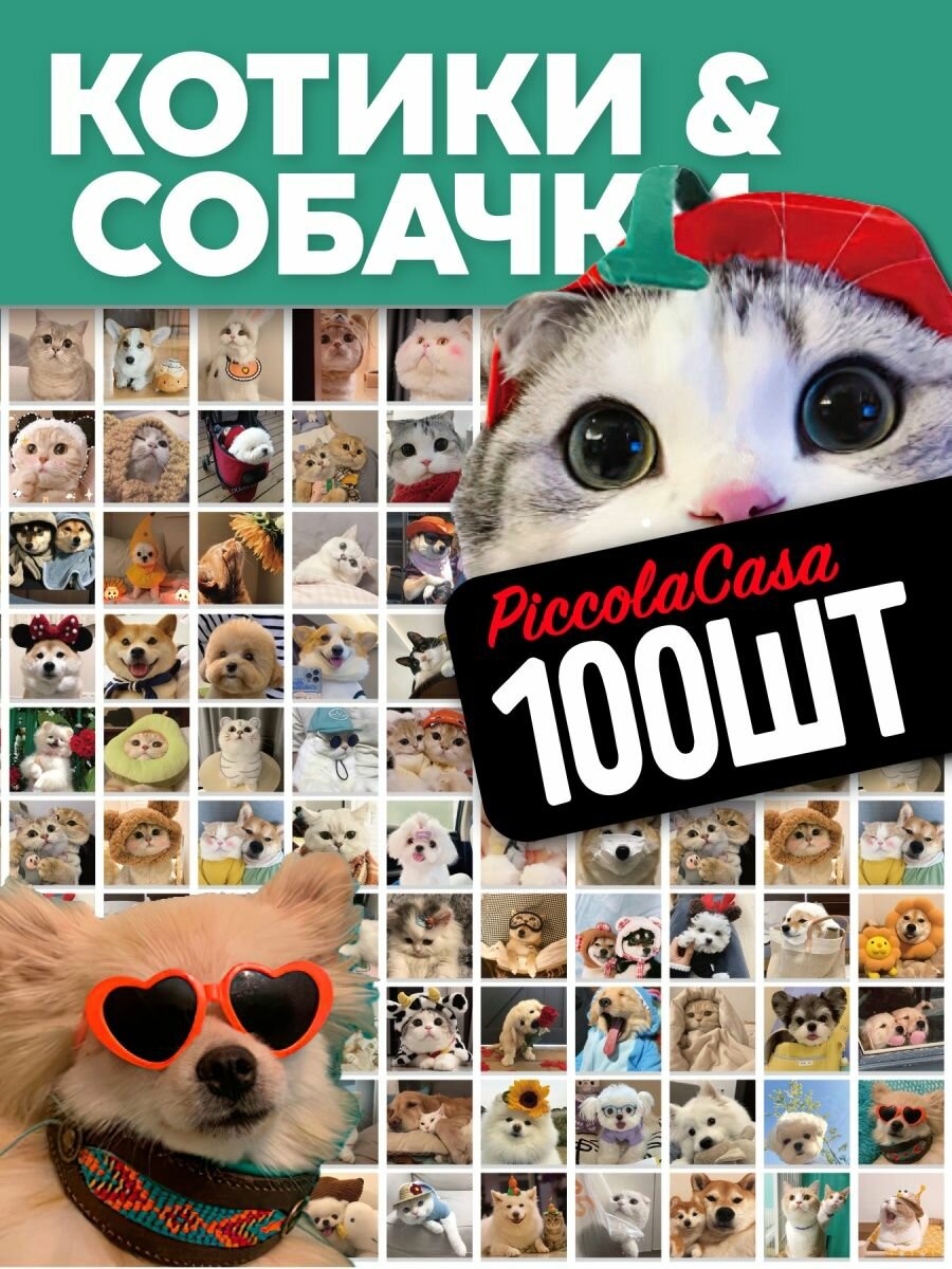 Стикеры котики Наклейки котики собаки 100шт