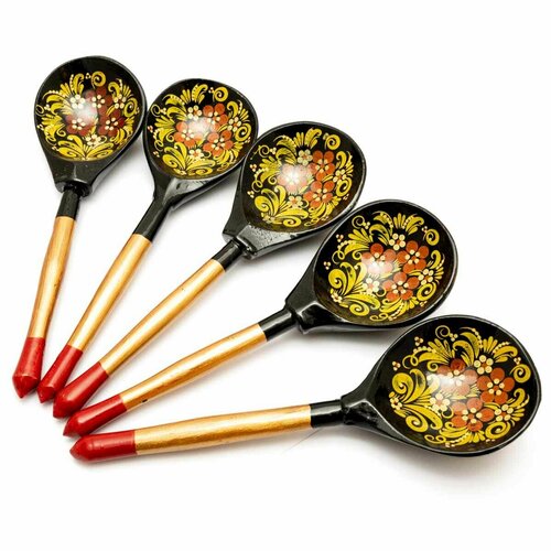 Деревянная ложка столовая с росписью - Чернушка 19 см Набор 5 шт 1199₽