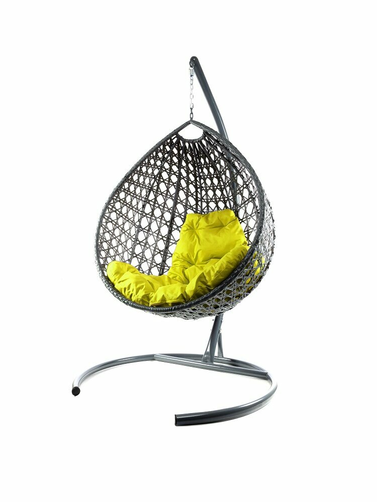Подвесное кресло M-group капля люкс с ротангом серое жёлтая подушка