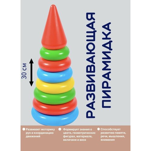 Пирамидка для малышей разноцветная 7 колец Green Plast