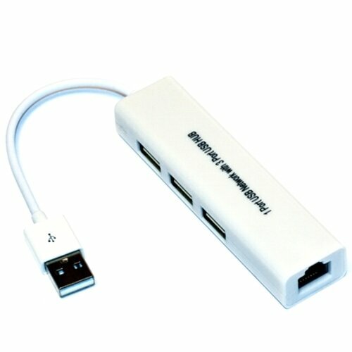 кабель usb am lpt25f orient ulb 225n18 адаптер bitronix и centronix переходник конвертор порта 1 8 метра Сетевая карта RJ-45 KS-is KS-311 USB2.0 на LAN Ethernet кабель адаптер плюс хаб три порта RTL8152B - белый