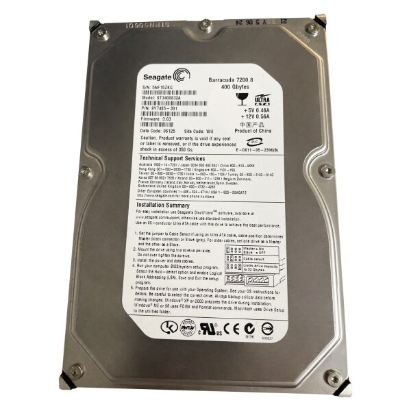 Жесткий диск Seagate ST3400832A 400Gb 7200 IDE 3.5" HDD