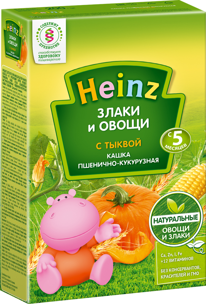 Каша Heinz, безмолочная Злаки и овощи пшенично-кукурузная с тыквой 200 г - фото №14