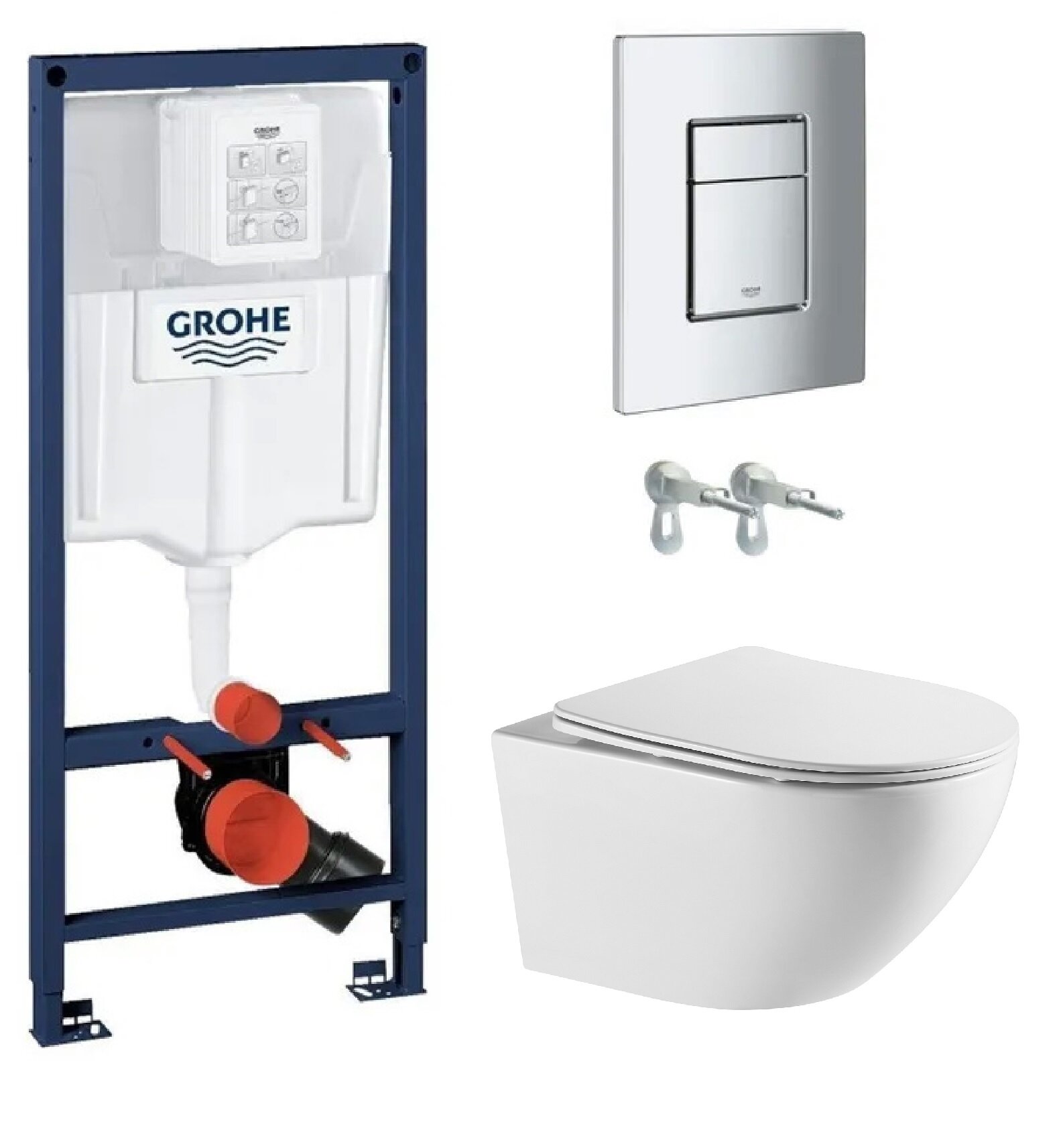 фото Комплект: Инсталляция Grohe 38772001 хром квадрат+Унитаз подвесной Azario Grado AZ-0046-UQ3 смыв "Торнадо" безободковый, с быстросъемным сидением микролифт.