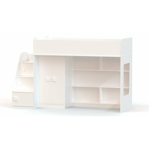 Кровать-чердак с прямым шкафом и угловой лестницей Ridgimmi 1.3 белая