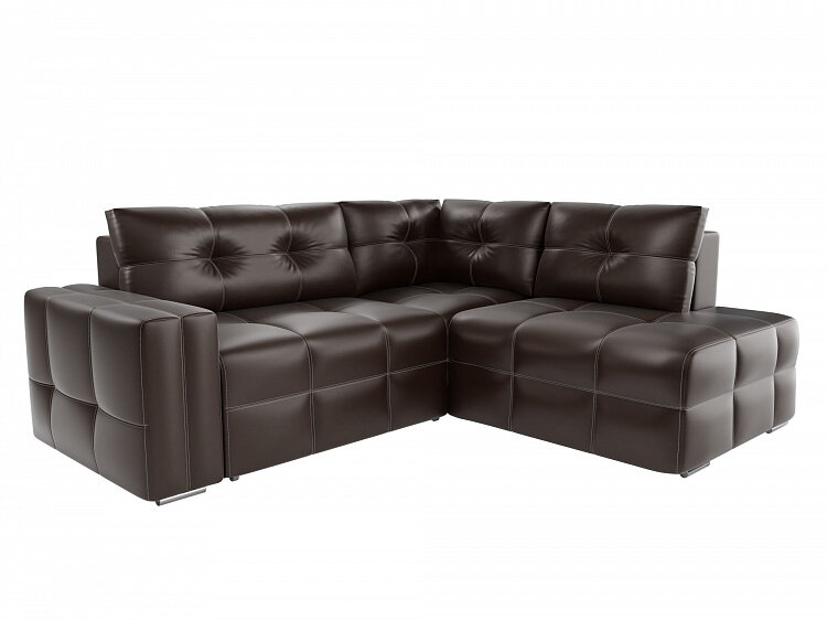 Угловой диван Леос коричневый, еврокнижка, 235х235х90 см, с ящиком для белья