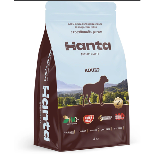 Hanta Premium сухой корм для взрослых собак средних пород с говядиной и рисом корм сухой hanta ханта для взрослых собак мелких и средних пород с говядиной и рисом 7 5 кг