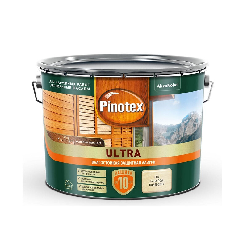 фото Лазурь защитная влагостойкая для древесины PINOTEX ULTRA база CLR 9 л