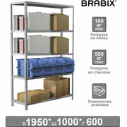 Стеллаж металлический BRABIX MS KD-195/60-5, 1950х1000х600 мм, 5 полок, сборная стойка, 291121, S240BR246502