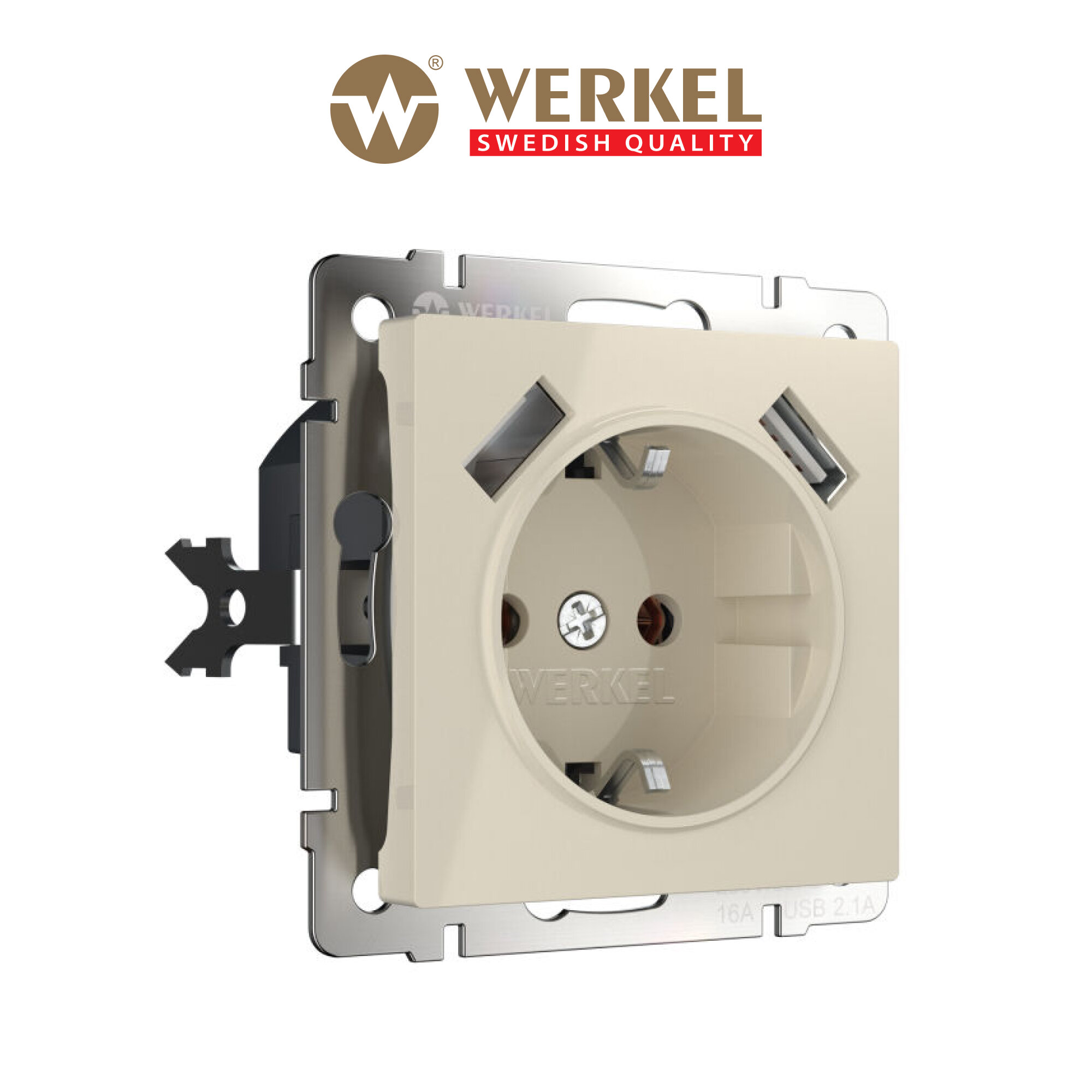 Розетка с заземлением, шторками и USBх2 Werkel W1171503 слоновая кость IP20