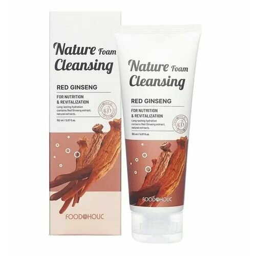 FOODAHOLIC Увлажняющая пенка для умывания с красным женьшенем NATURE FOAM CLEANSING, RED GINSENG 150 мл. пенка для умывания с экстрактом красного женьшеня nature foam cleansing red ginseng 150мл