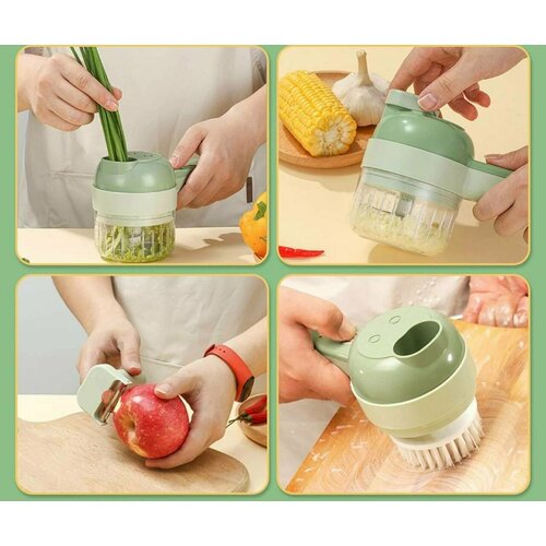 Портативный беспроводной мини кухонный комбайн 4 в 1 измельчитель электрический овощерезка ручная блендер-миксер и моющая щетка 670₽