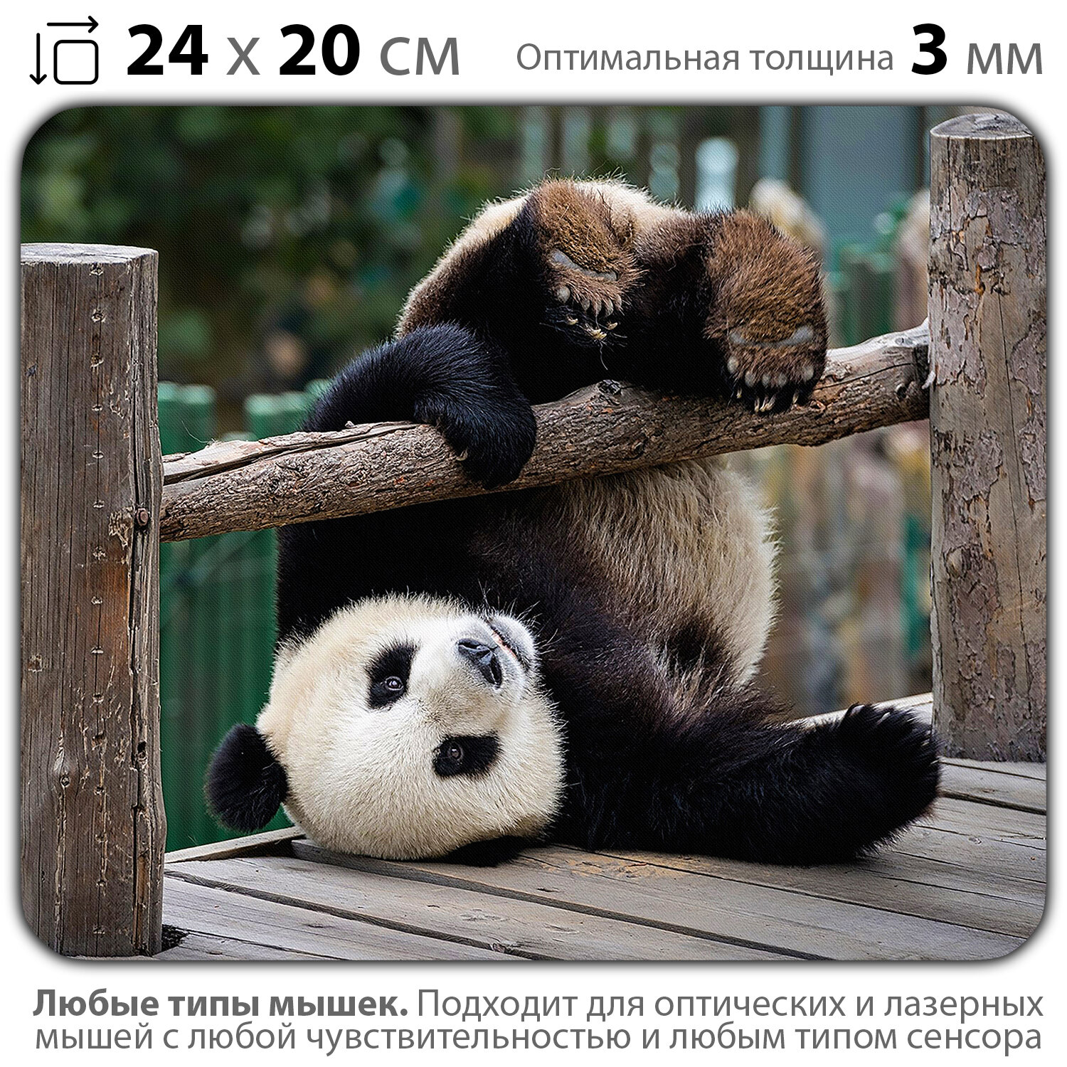 Коврик для мыши "Неуклюжий панда" (24 x 20 см x 3 мм)