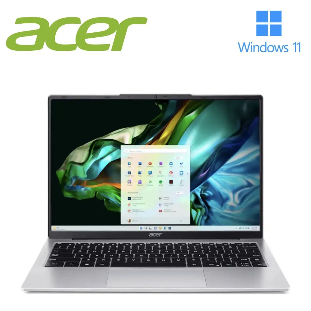 14" Ноутбук Acer Aspire Lite 14, Intel Processor N100 (2.1 ГГц), RAM 8 ГБ DDR5, SSD 512 ГБ, Intel UHD Graphics, Windows 11, Silver, Русская раскладка