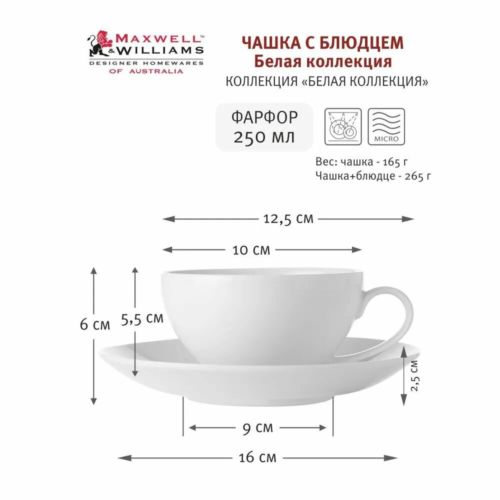 Чашка с блюдцем 0.25л Maxwell & williams белая коллекция - фото №2