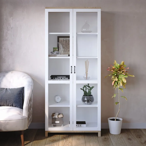 Шкаф витрина Техас 5 двери со стеклом стеллаж белый 90 х 210 х 45 36990₽