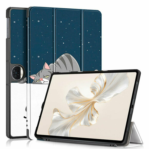 Чехол для планшета HONOR Pad 9 (12.1 дюйма, HEY2-W09), с магнитом и красивым рисунком (Сонный кот) синий