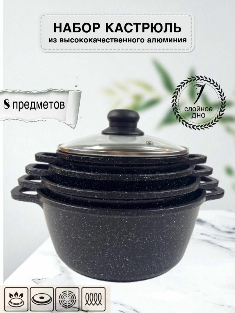 фото Набор кастрюль из высококачественного алюминия/ 6 предметов / 4.5 л/ 3.6 л / 2.7 л