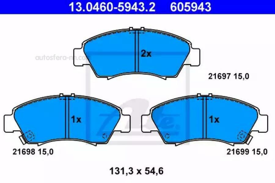 ATE 13046059432 13.0460-5943.2 419 02=Y05-304WK ! колодки дисковые п.\ Honda Civic 1.3i-1.6i &16V 91-01