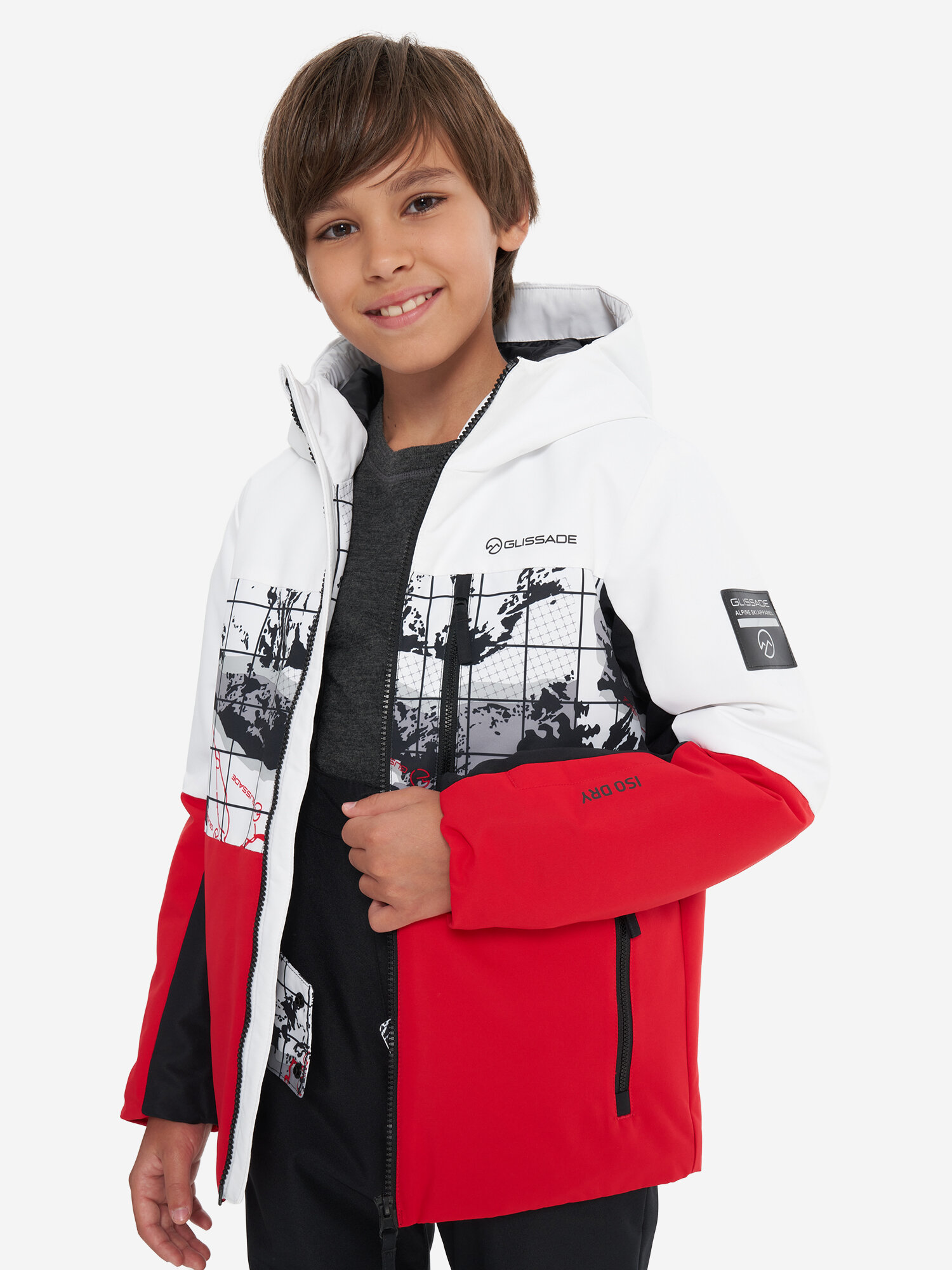 Куртка горнолыжная GLISSADE Universe Boys Padded Jacket, размер 128/134, белый-красный