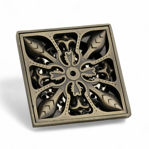 Трап душевой из нержавеющей стали с сухим затвором 100х100 мм, выход 45-50 мм, бронза