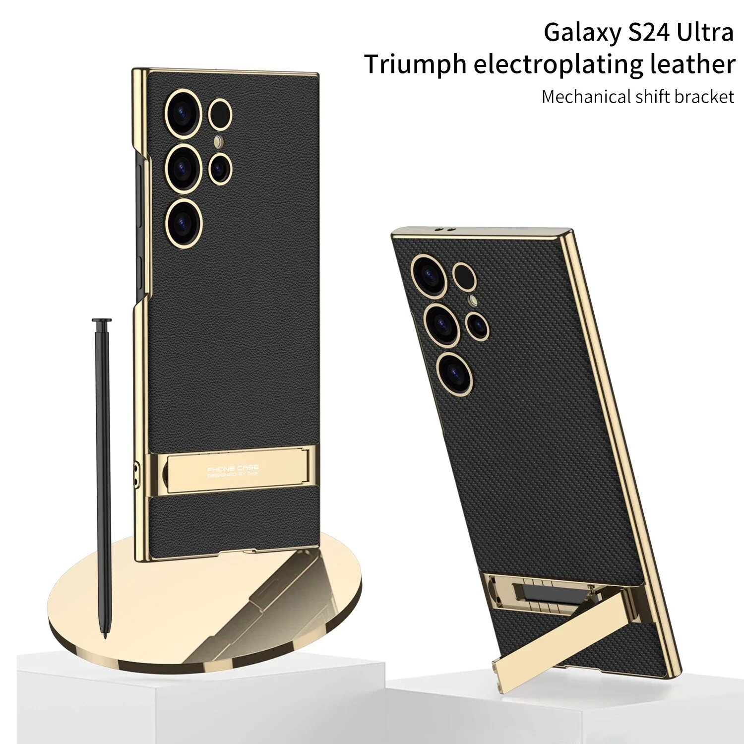 Для Samsung Galaxy S25 Ultra S24Ultra чехол гальванический позолоченный кронштейн простой кожаный кронштейн противоударный чехол аксессуары, white, for Galaxy S24 Ultra, case only(no pen) — фото 1