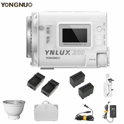 Светодиодный видеосвет YONGNUO YNLUX200 мощностью 200 Вт портативное непрерывное освещение крепление Bowens двухцветный режим 2700 6500 К беспроводная связь 24 ГГц с аккумулятором 19990₽