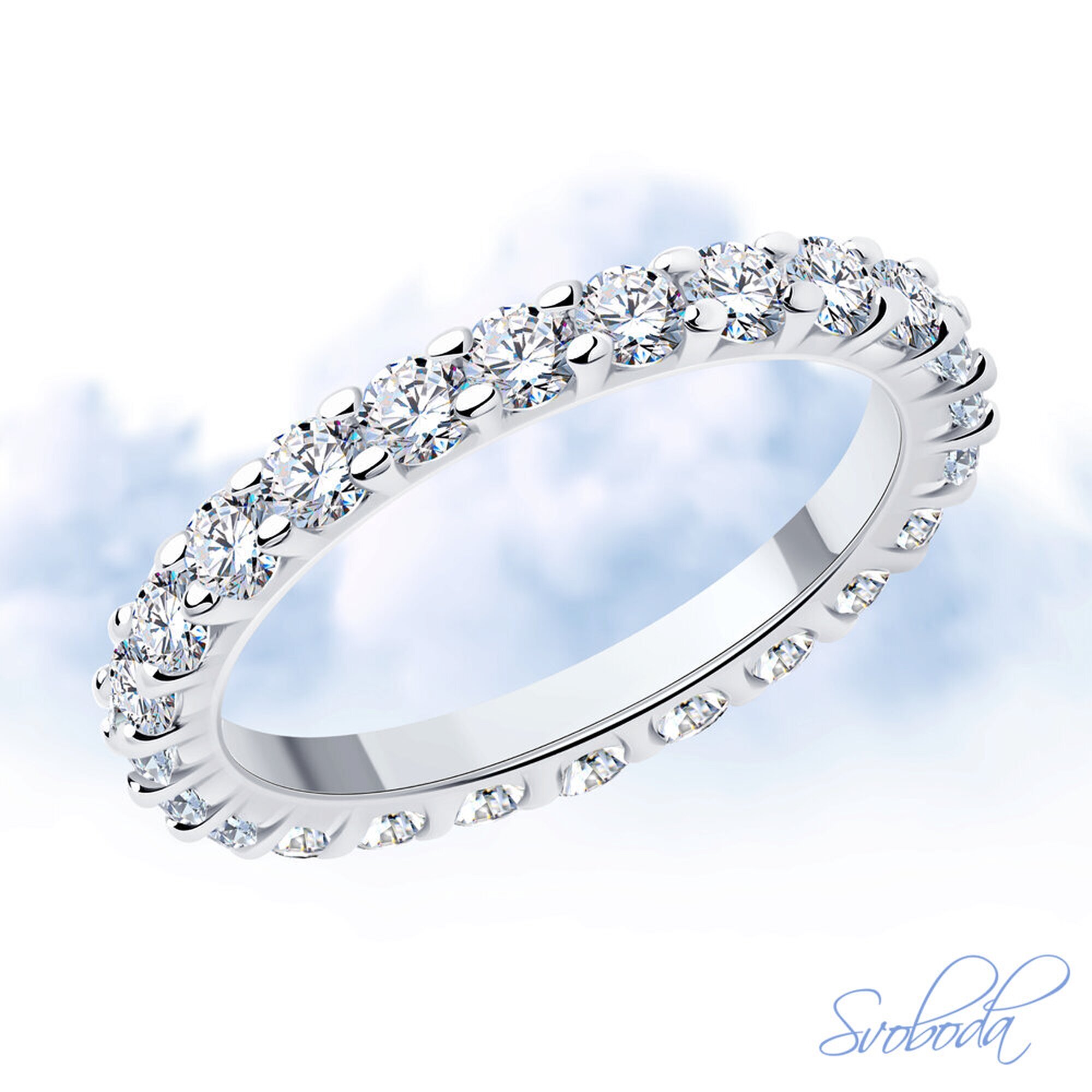 Кольцо дорожка Diamant online, серебро, 925 проба, родирование, фианит