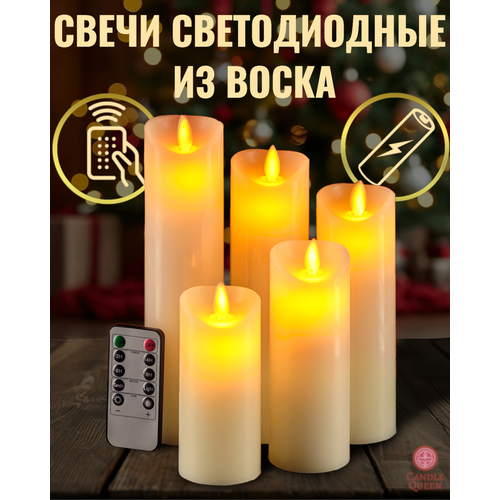 Комплект из 5 светодиодных восковых LED свечей с пультом управления на батарейках R5S19MT022 3250₽