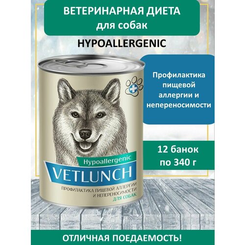 Ветеринарная диета для собак всех возрастов, VetLunch Hypoallergenic (Lunch for pets), 12 банок по 340 г