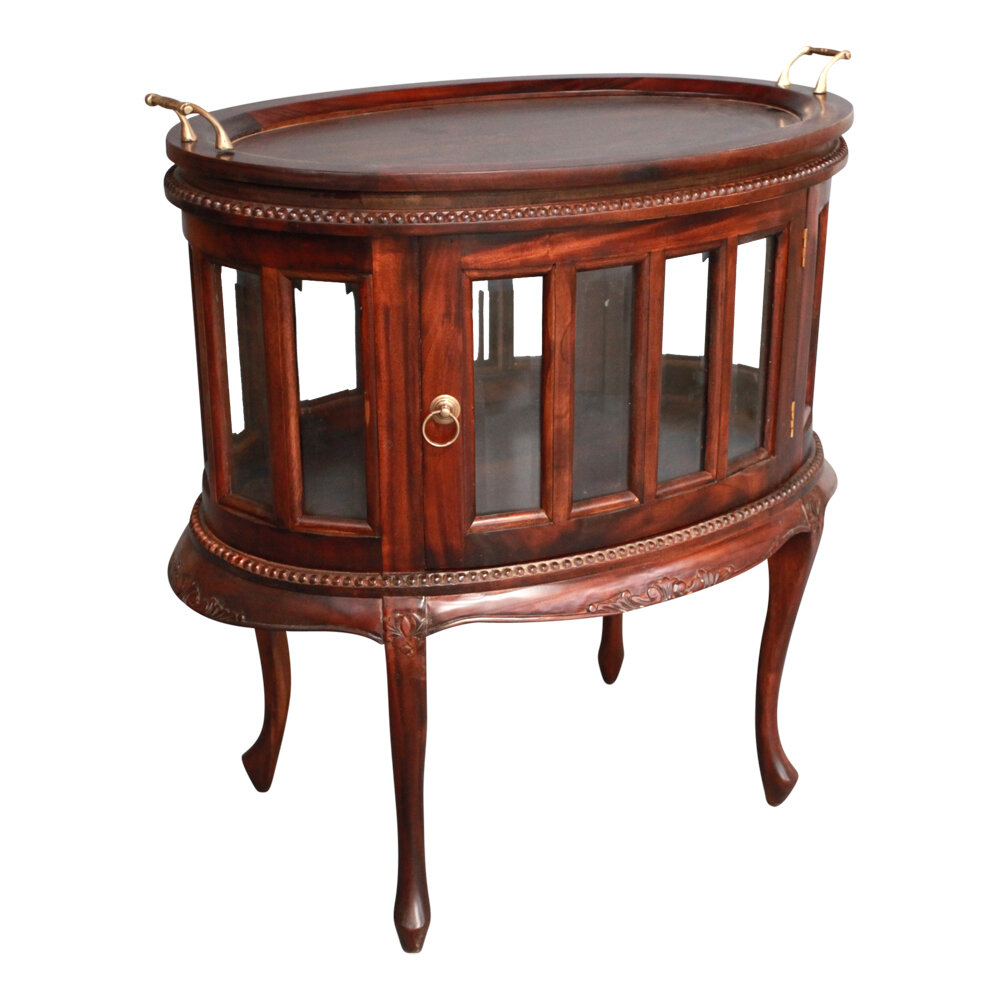 Шкаф для напитков DOMKORLEONE овальный, с подносом и ручками, красное дерево (mahogany wood), цвет орех LBW (коричневый)