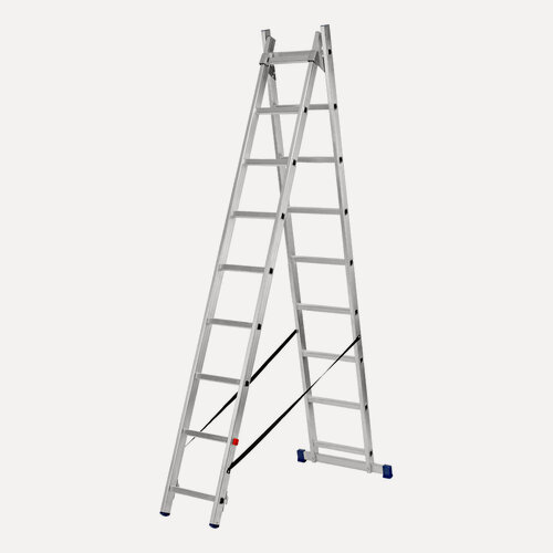 Изображение товара Лестница алюминиевая Сибртех 2х9 ступеней, 150 кг максимальная нагрузка, двухсекционная, 97909