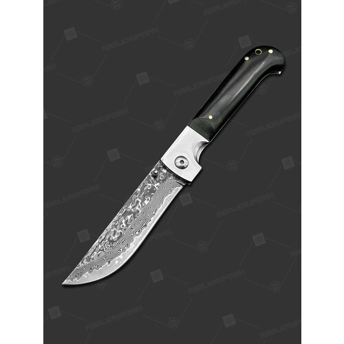 Нож складной Пчак, туристический, черный, edc, сталь дамаск, рукоять орех