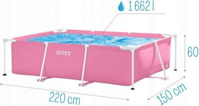 Бассейн каркасный Intex Rectangular Frame 28266, 220x150x60 см, прямоугольный, розовый — фото 1