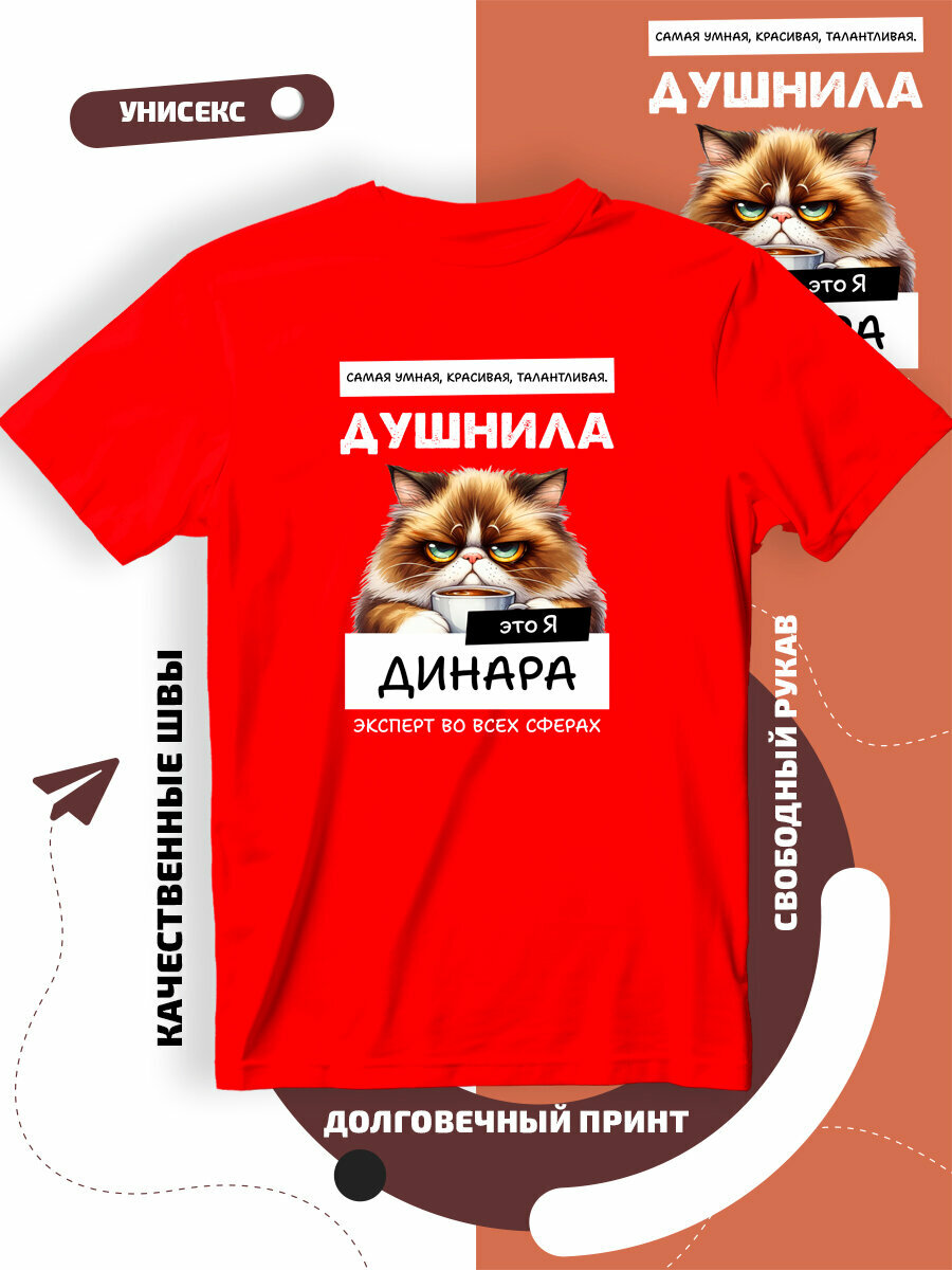 Футболка имя Динара душнила, размер 3XL, красный