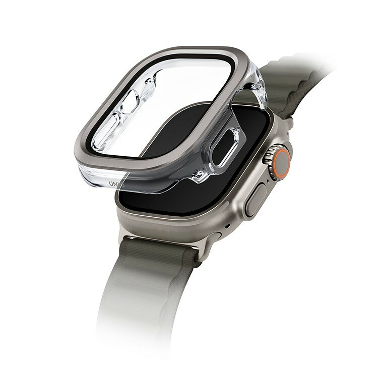 Uniq чехол со стеклом для Apple Watch 49 mm, VOUTE 9H Tempered Glass Titanium Silver
