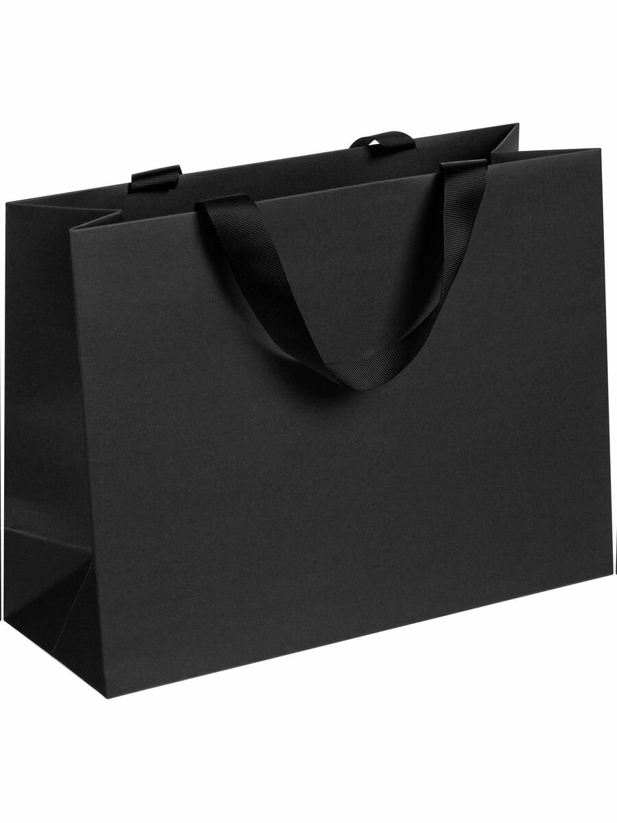 Пакет подарочный бумажный упаковка для подарка 32х24х12 Manilla M черный на День Рождения на Выпускной
