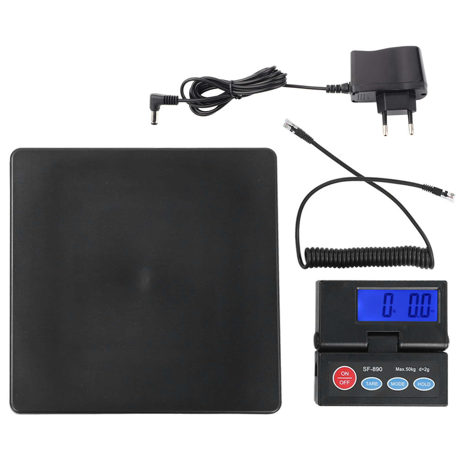 Весы для почтовых посылок 50 кг/2 г, интеллектуальные весы для взвешивания грузов, портативный измерительный инструмент с адаптером питания 100-240 В (европейская вилка).