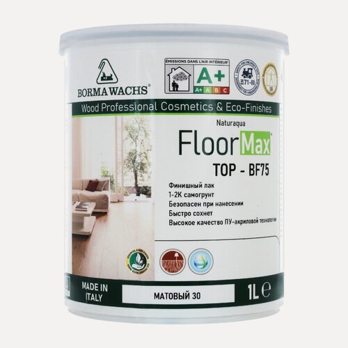 Изображение товара Паркетный лак на водной основе Borma Naturaqua Floormax Top BF75 1 л Матовый 30% NAT4165.1-30