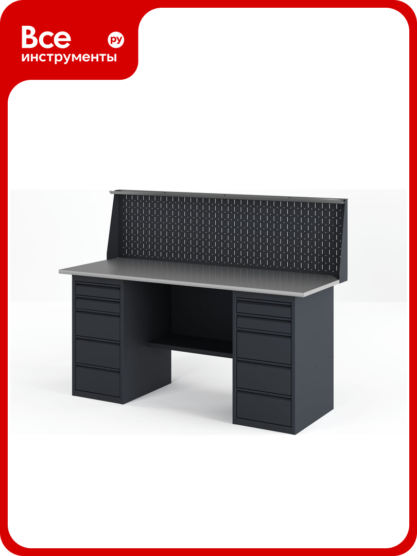 Верстак-стол GREENBERG с двумя тумбами с ящиками с перфопанелью 1600мм VERSTAK_Y2_P_1600