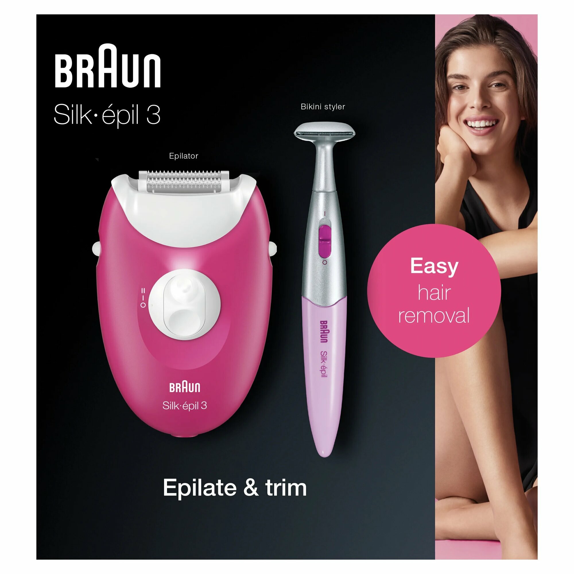 Эпилятор и триммер Braun Silk-Épil 3-420, 2 скорости, для тела, зоны бикини