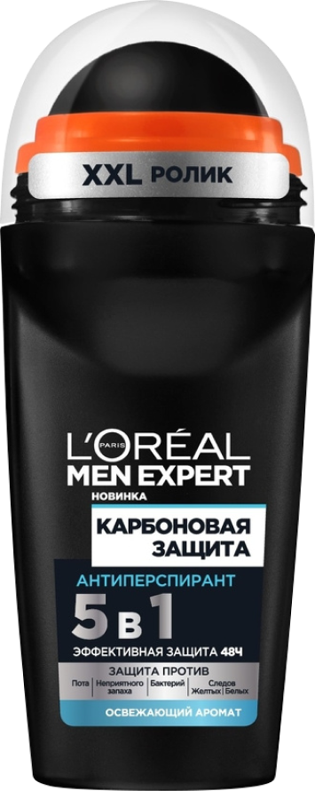 L'Oreal Paris Дезодорант-антиперспирант ролик Men Expert Карбоновая Защита 5 в 1, 50 мл, 50 г