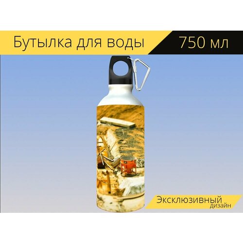 фото Бутылка фляга для воды "строительство, строительная площадка, строить" 750 мл. с карабином и принтом lotsprints