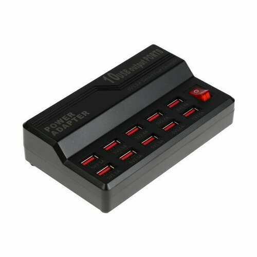 Зарядная станция WLX-838 10 USB 60 W 12 А выключатель чёрная 1612₽