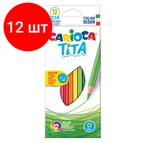 Комплект 12 шт, Карандаши цветные CARIOCA Tita, 12 цветов, пластиковые, грифель 3 мм, шестигранные, европодвес, 42793 цветные карандаши лимпопо гонки пластиковые 12 цветов 3 уп