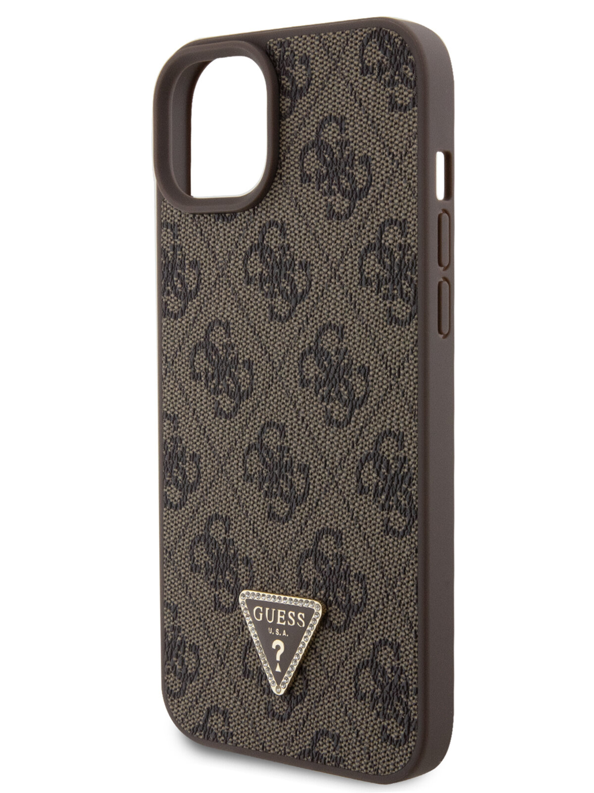 Guess для iPhone 15 Plus чехол PU 4G Triangle Diamond metal logo Hard Brown