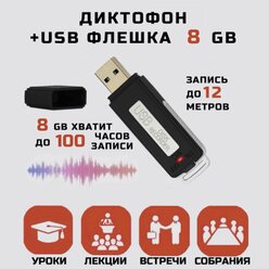 Мини-диктофон с USB-накопителем на 8 ГБ / скрытый маленький диктофон для записи разговоров / прослушка аудио